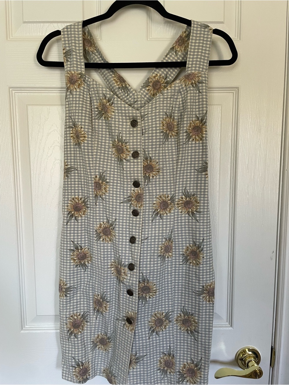 California Concepts Vintage 90s Sunflower Gingham Button-Front Dress Midi Dress